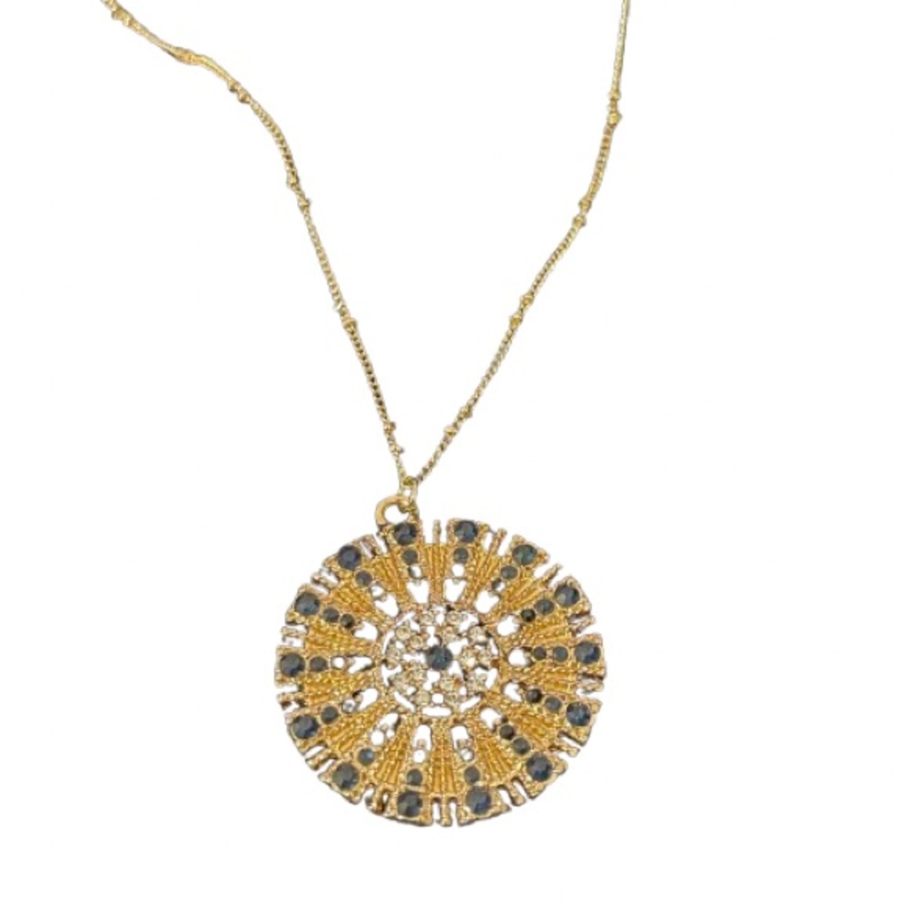 Banana Republic Cool & Chic Pendant Necklace w/ Sunburst Blue & Gold